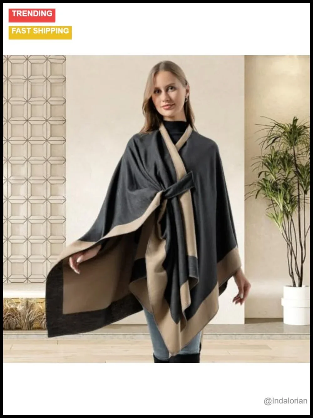 Women's Plaid Poncho Shawl Wrap Ruana Cape Oversized Cozy Cardigan Open Front